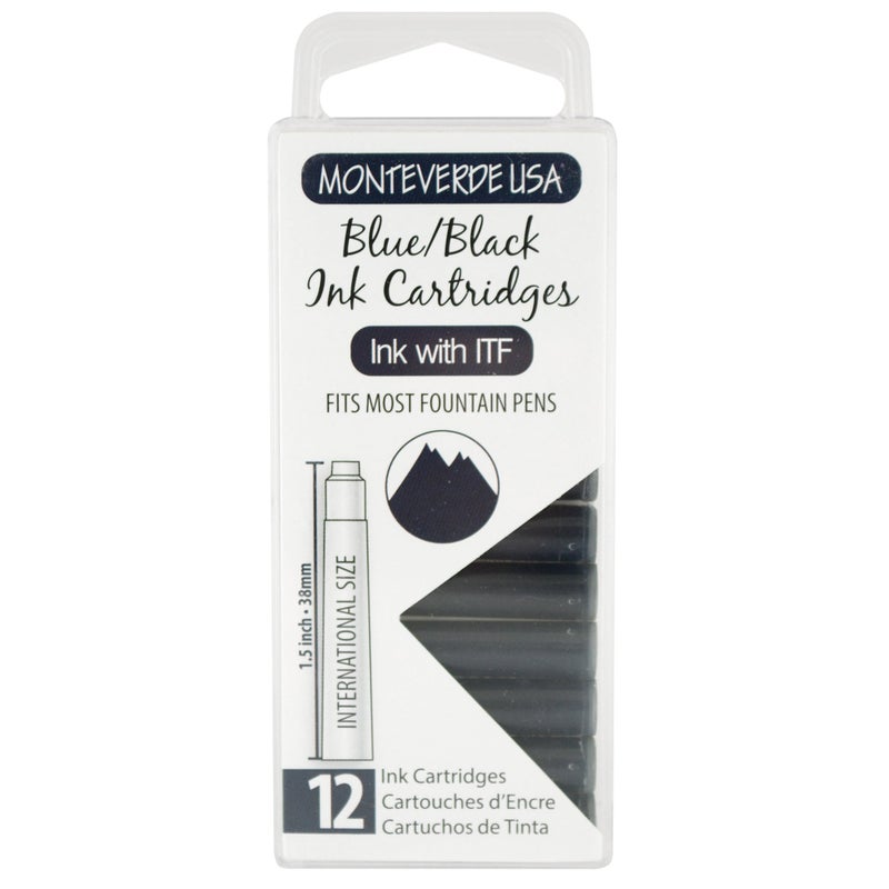 Monteverde USA International Standard Ink Cartridges - Blue/Black - Premium Blend Ink for Smooth Writing, Compatible with Most Fountain Pens, 12-Pack Box - Image 1